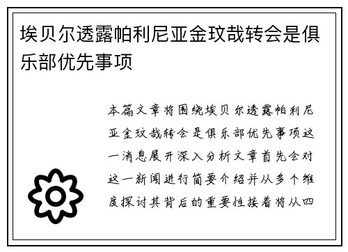 埃贝尔透露帕利尼亚金玟哉转会是俱乐部优先事项